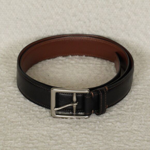 Coach Calfskin Leather Belt Mens 34" Brown Solid Brass Harness Buckle 3752 G10 - Picture 1 of 9